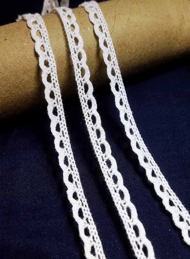 Mezin Cotton Small Crossiya Snake Gpo Lace Border for Dress, Kurtis, Dupatta, Bag, Craft and Decorations (9 Mtr), White - Image 1